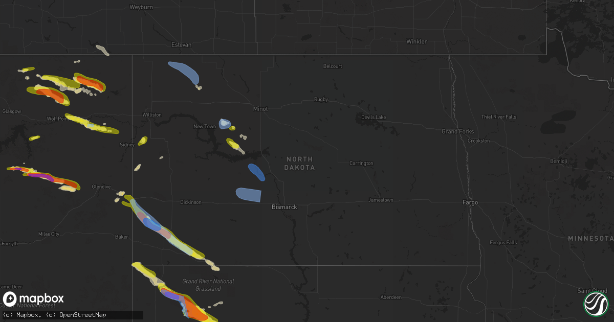 Hail map in North Dakota on July 2, 2022