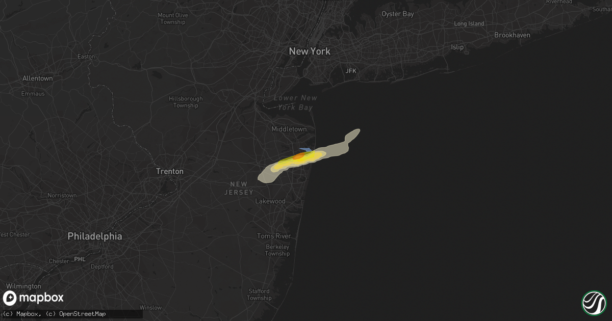 Hail map in Oakhurst, NJ on July 2, 2022