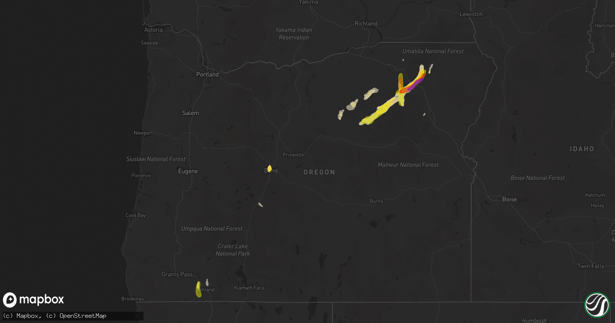 Hail map in Oregon on July 2, 2022