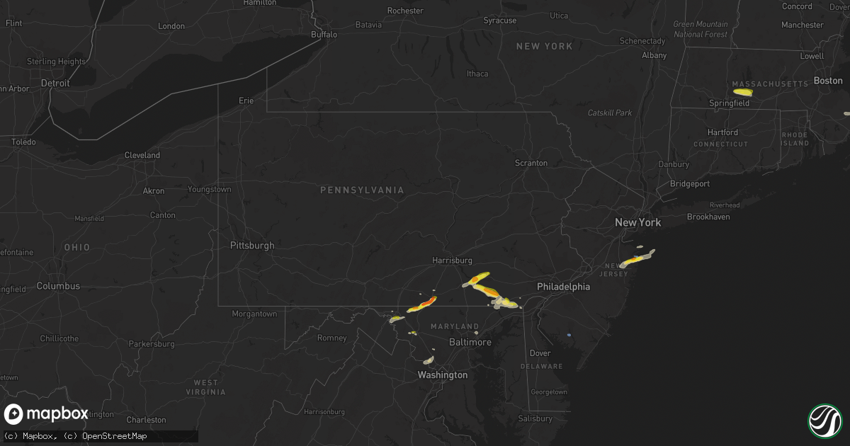 Hail map in Pennsylvania on July 2, 2022