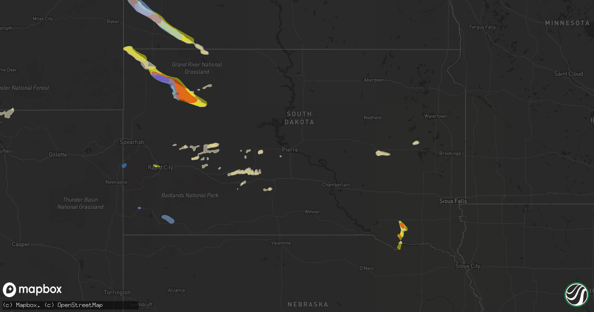 Hail map in South Dakota on July 2, 2022