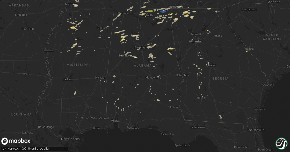Hail map in Alabama on July 2, 2023