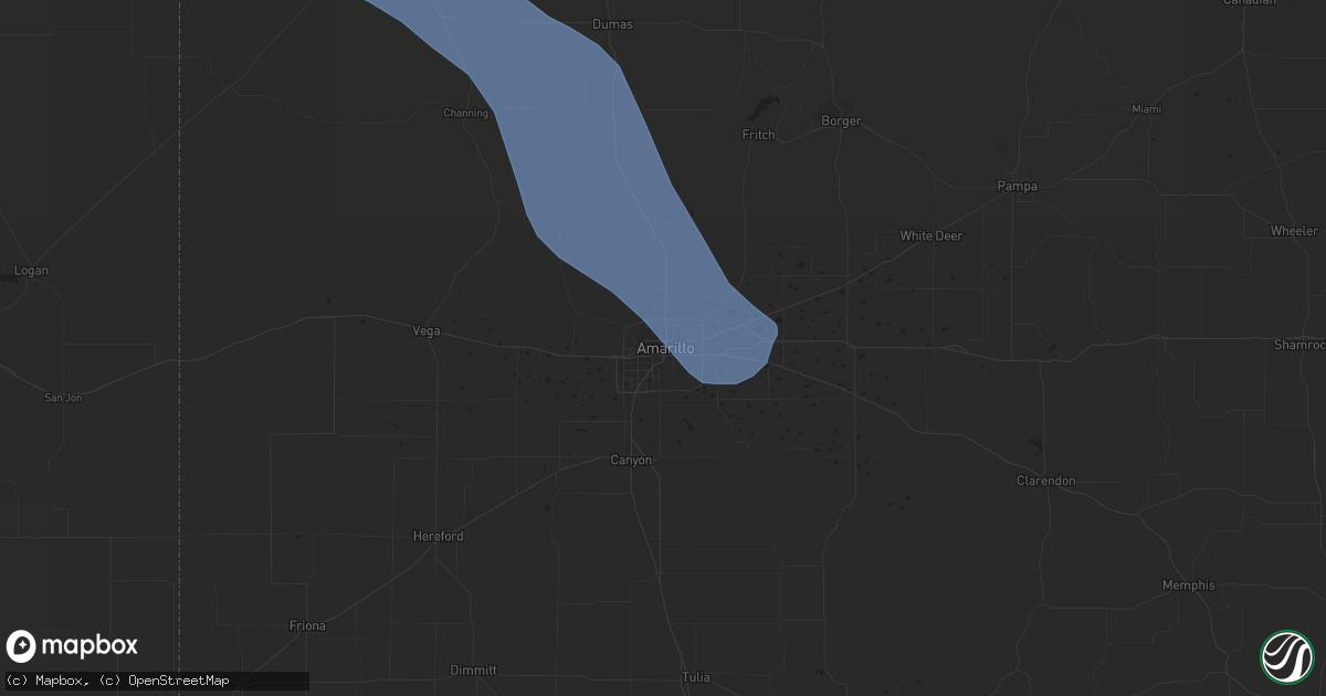 Hail map in Amarillo, TX on July 2, 2023