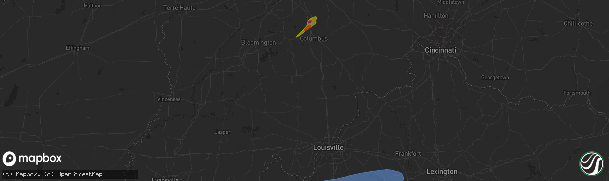 Hail map in Bloomfield, KY on July 2, 2023