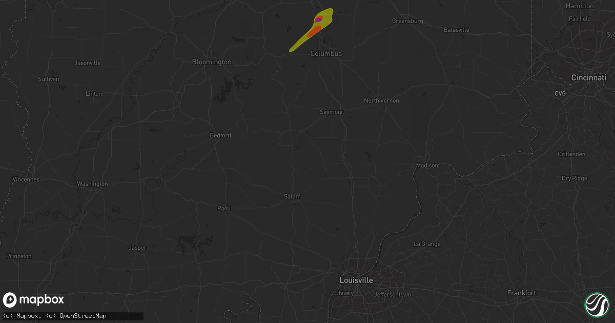 Hail map in Bloomfield, KY on July 2, 2023