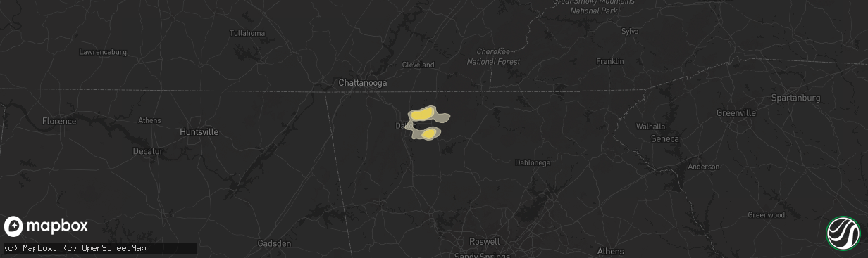Hail map in Chatsworth, GA on July 2, 2023