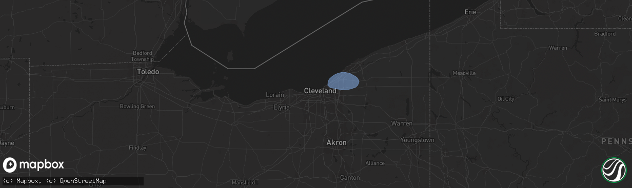 Hail map in Cleveland, OH on July 2, 2023