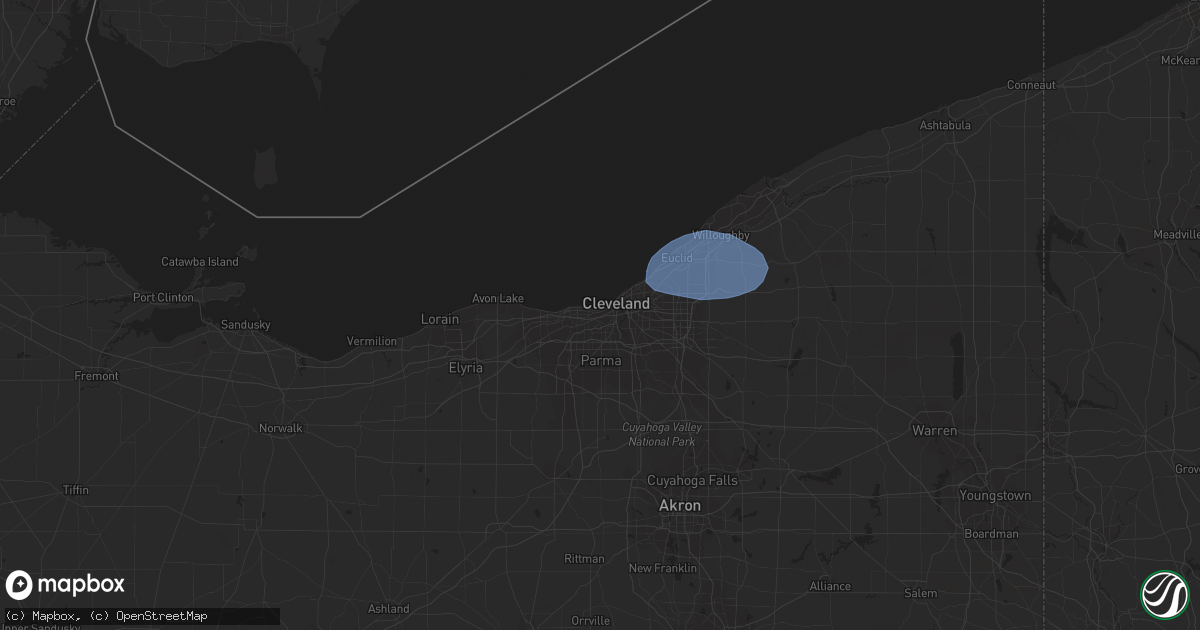 Hail map in Cleveland, OH on July 2, 2023