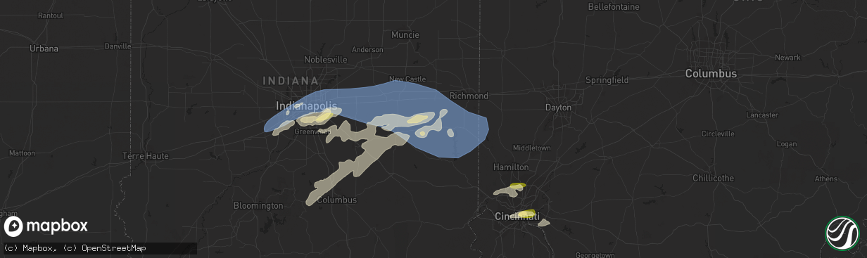 Hail map in Connersville, IN on July 2, 2023