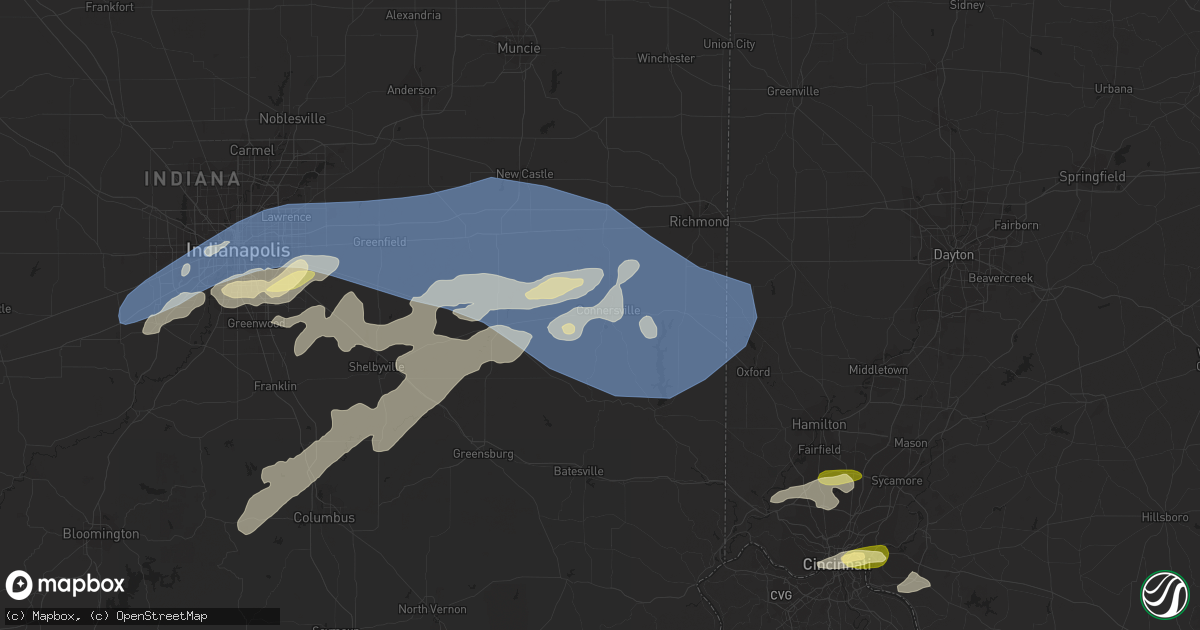 Hail map in Connersville, IN on July 2, 2023