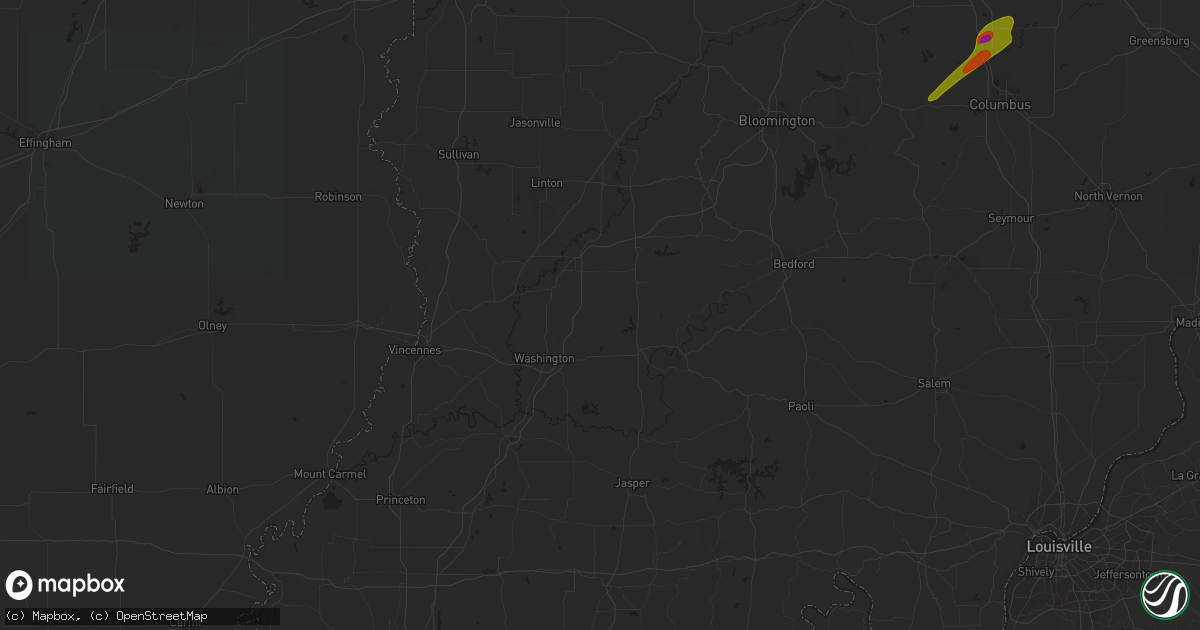 Hail map in Edinburgh, IN on July 2, 2023
