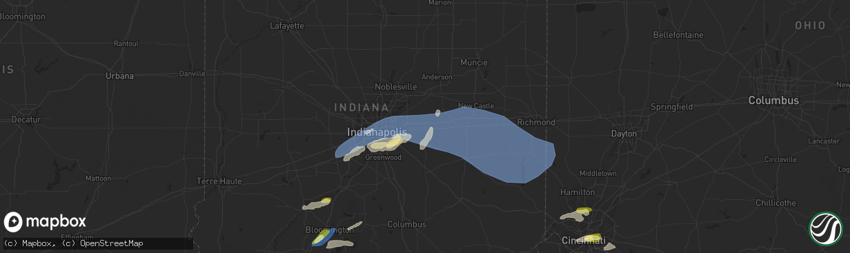 Hail map in Greenfield, IN on July 2, 2023