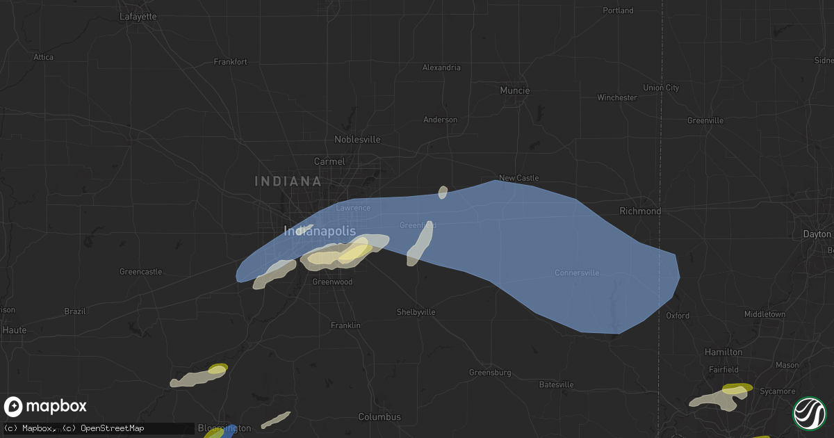 Hail map in Greenfield, IN on July 2, 2023