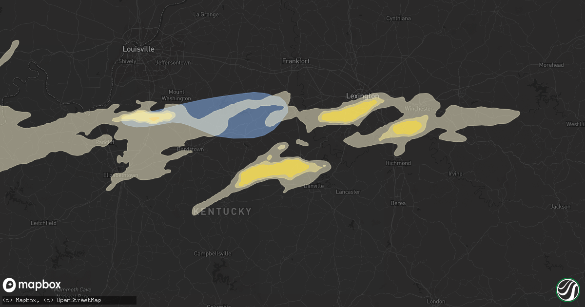 Hail map in Harrodsburg, KY on July 2, 2023