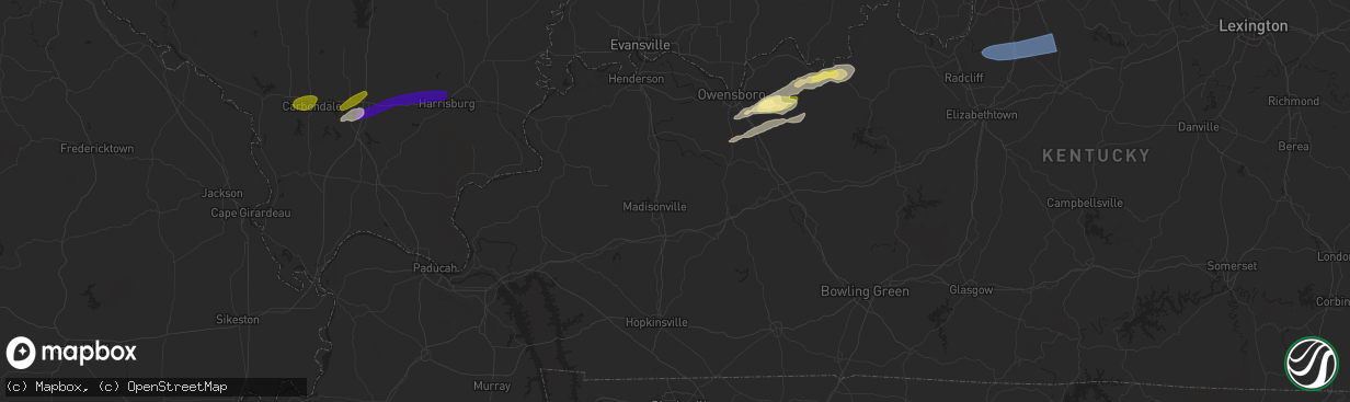 Hail map in Hawesville, KY on July 2, 2023