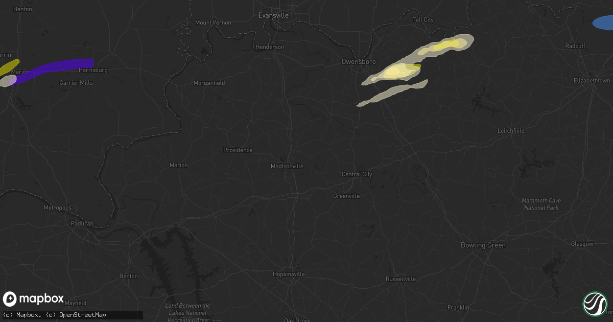 Hail map in Hawesville, KY on July 2, 2023