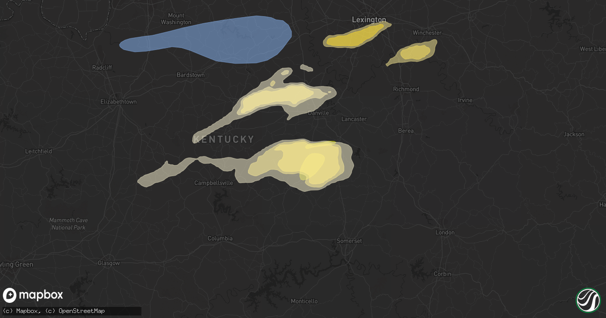 Hail map in Hustonville, KY on July 2, 2023
