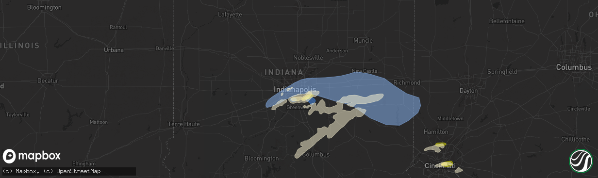 Hail map in Indianapolis, IN on July 2, 2023