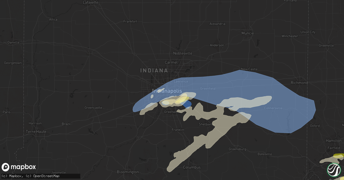 Hail map in Indianapolis, IN on July 2, 2023