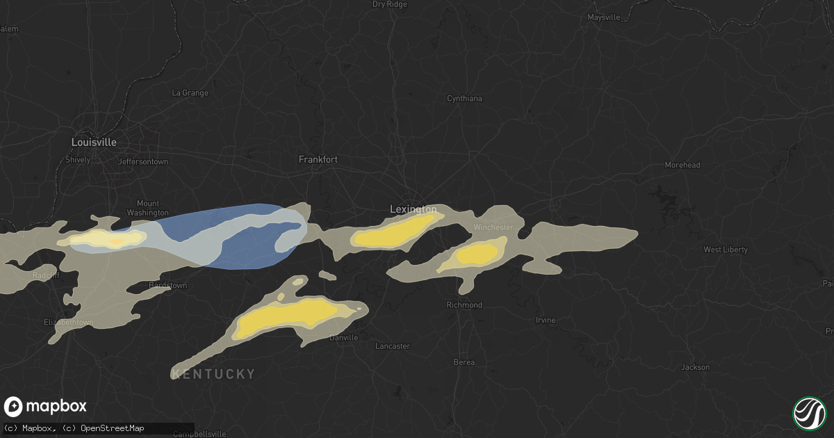 Hail map in Lexington, KY on July 2, 2023