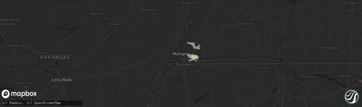 Hail map in Memphis, TN on July 2, 2023