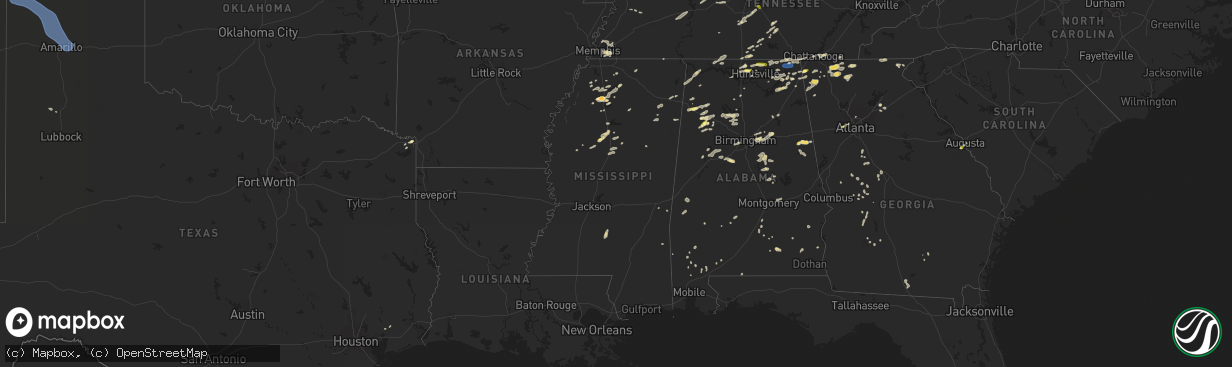 Hail map in Mississippi on July 2, 2023