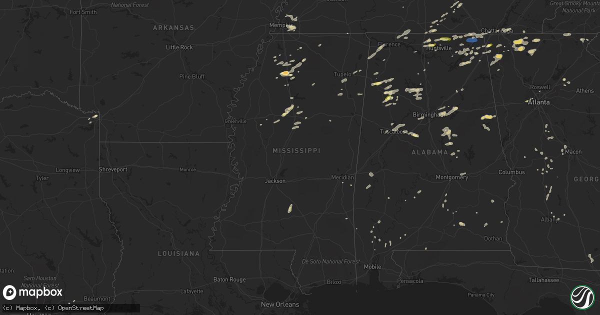 Hail map in Mississippi on July 2, 2023