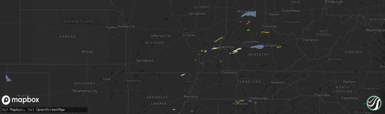 Hail map in Missouri on July 2, 2023