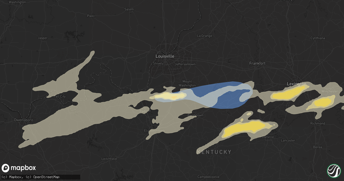 Hail map in Shepherdsville, KY on July 2, 2023