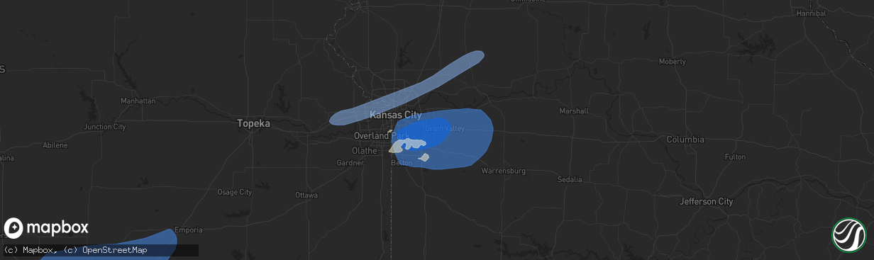 Hail map in Blue Springs, MO on July 2, 2024