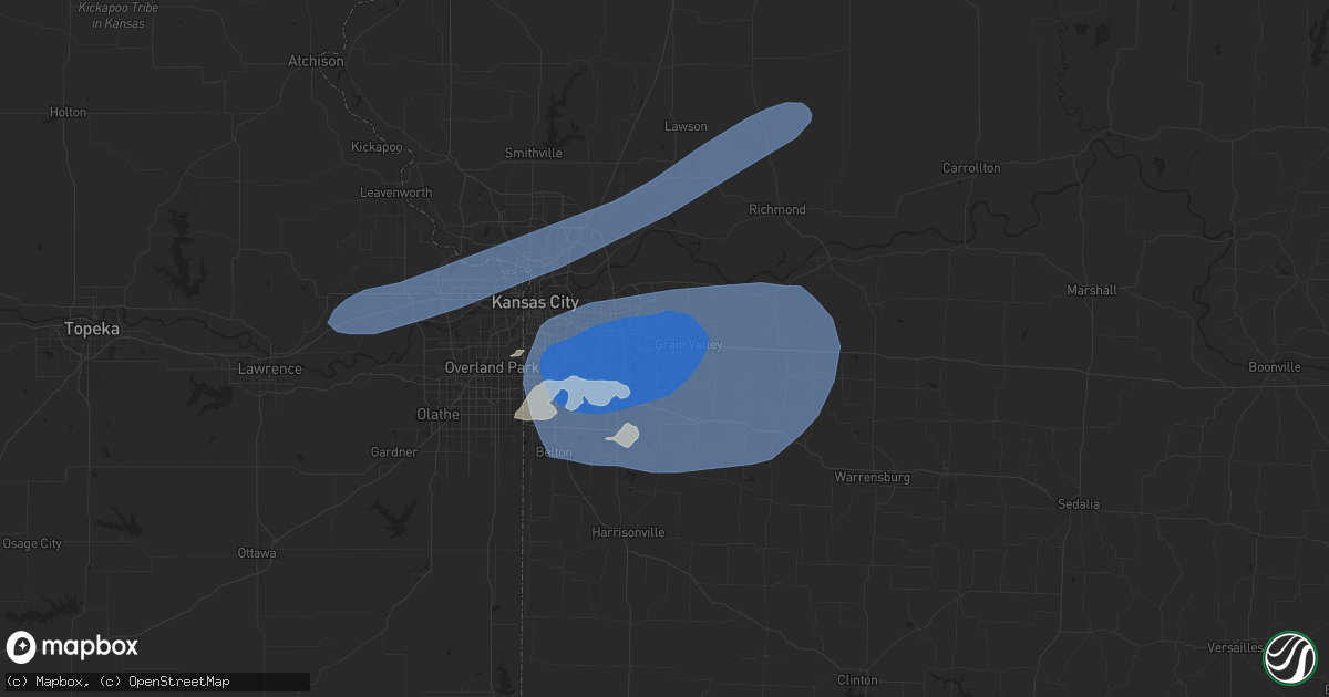 Hail map in Blue Springs, MO on July 2, 2024