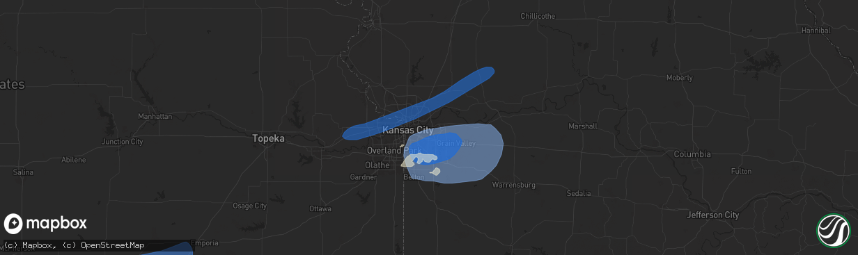 Hail map in Independence, MO on July 2, 2024