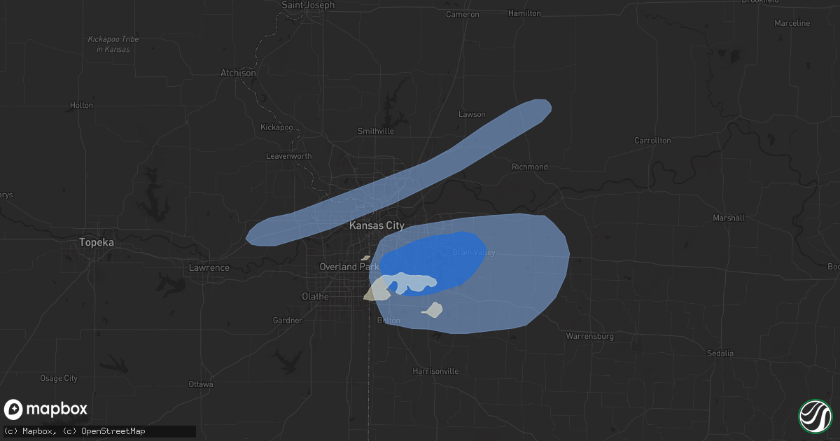 Hail map in Independence, MO on July 2, 2024