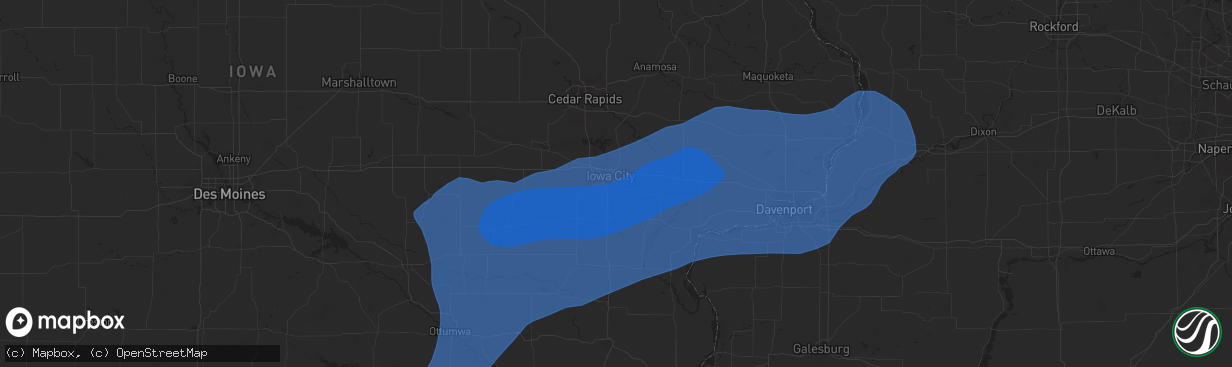 Hail map in Iowa City, IA on July 2, 2024