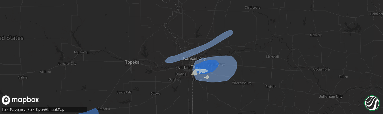 Hail map in Kansas City, KS on July 2, 2024