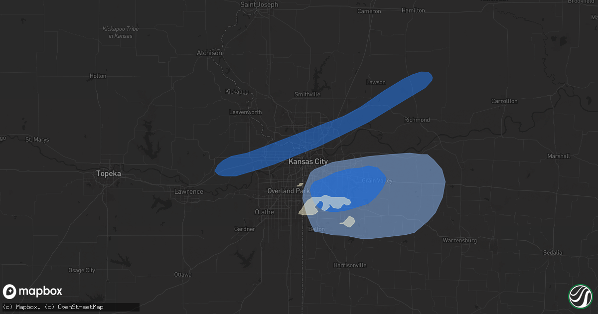 Hail map in Kansas City, KS on July 2, 2024