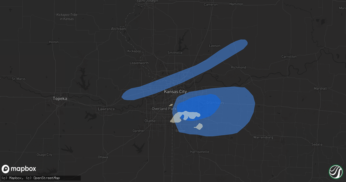 Hail map in Kansas City, MO on July 2, 2024