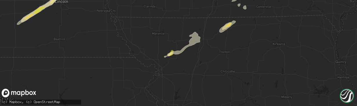 Hail map in King City, MO on July 2, 2024