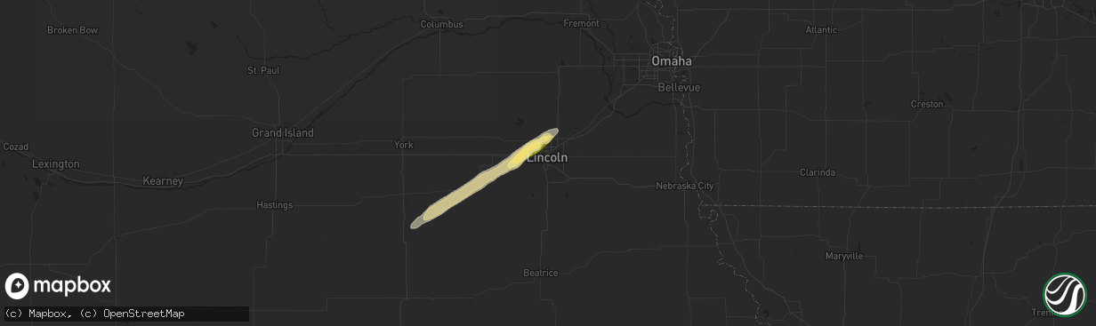 Hail map in Lincoln, NE on July 2, 2024