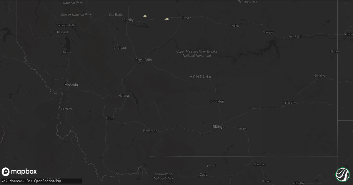 Hail map in Montana on July 2, 2024