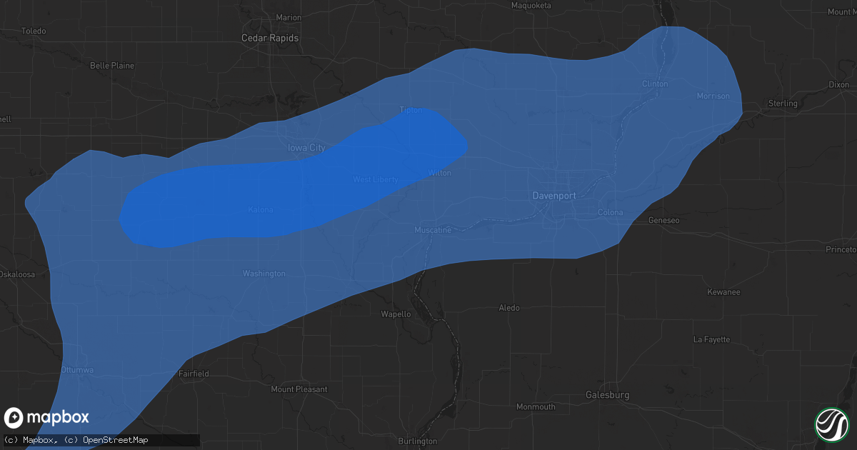 Hail map in Muscatine, IA on July 2, 2024