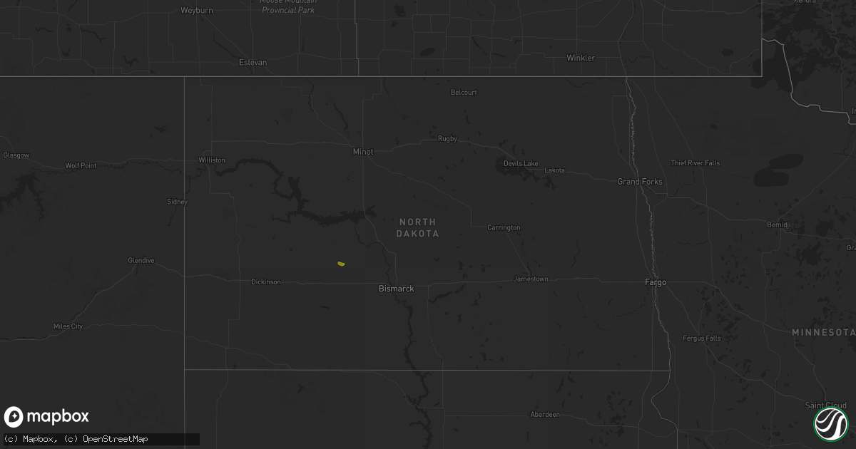 Hail map in North Dakota on July 2, 2024