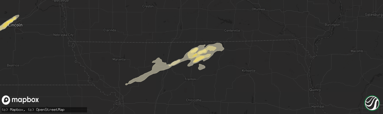 Hail map in Princeton, MO on July 2, 2024