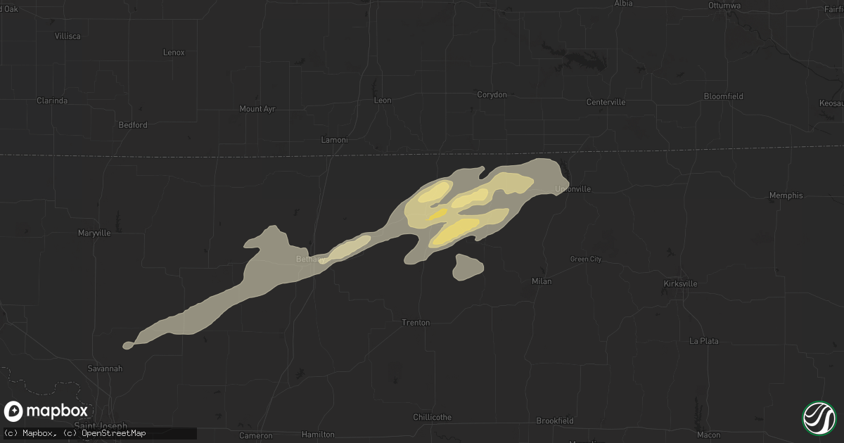 Hail map in Princeton, MO on July 2, 2024