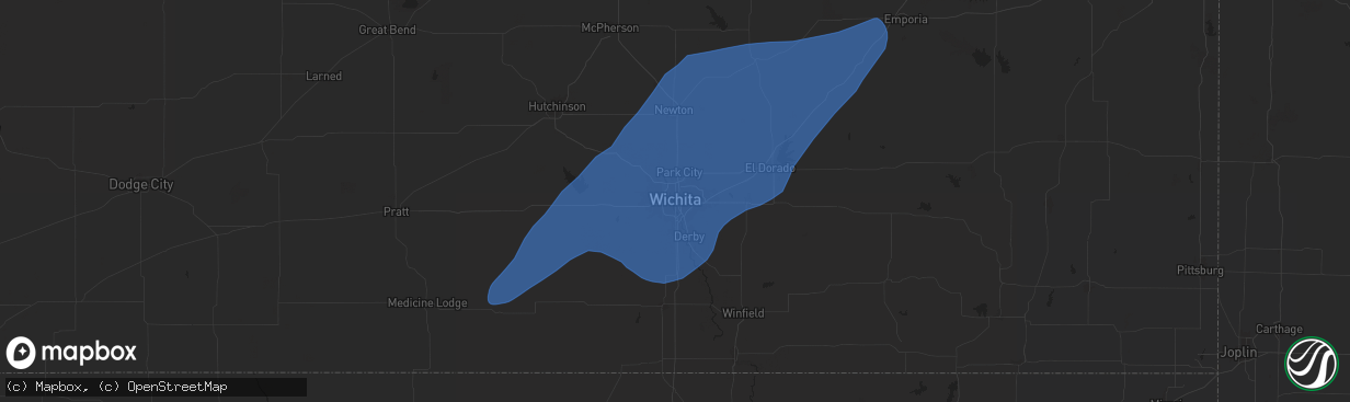 Hail map in Wichita, KS on July 2, 2024