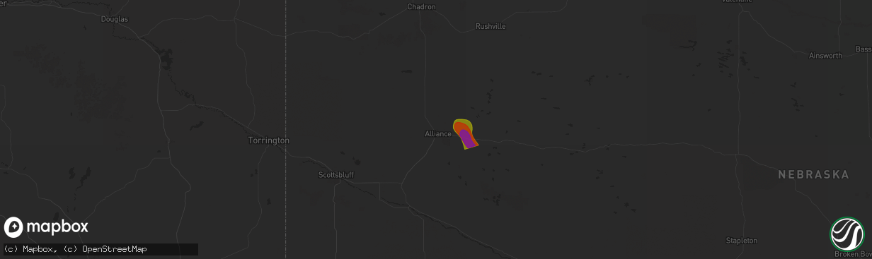 Hail map in Alliance, NE on July 2, 2025