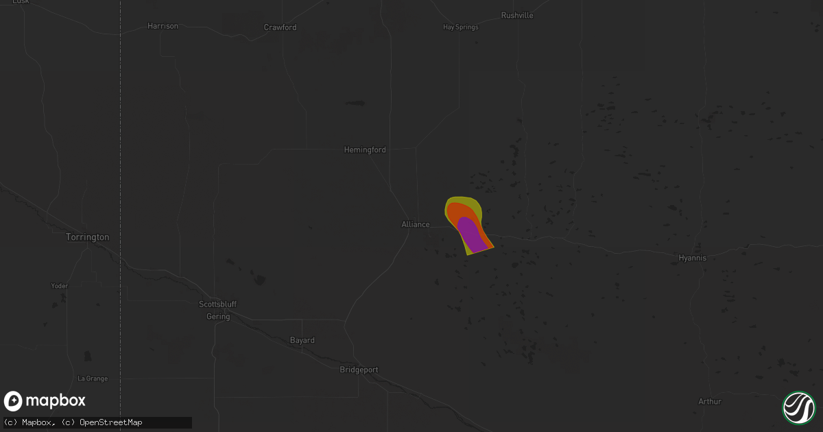 Hail map in Alliance, NE on July 2, 2025