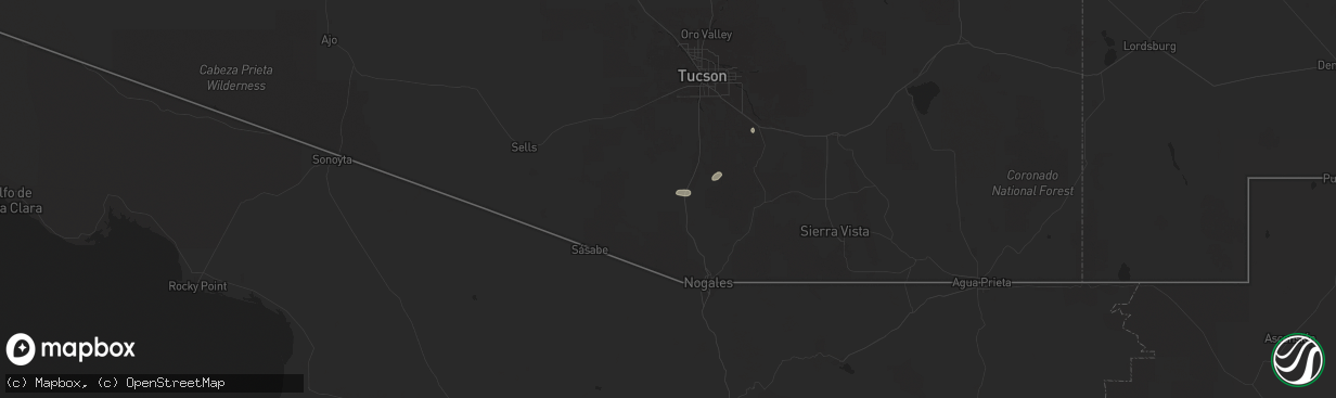 Hail map in Amado, AZ on July 2, 2025