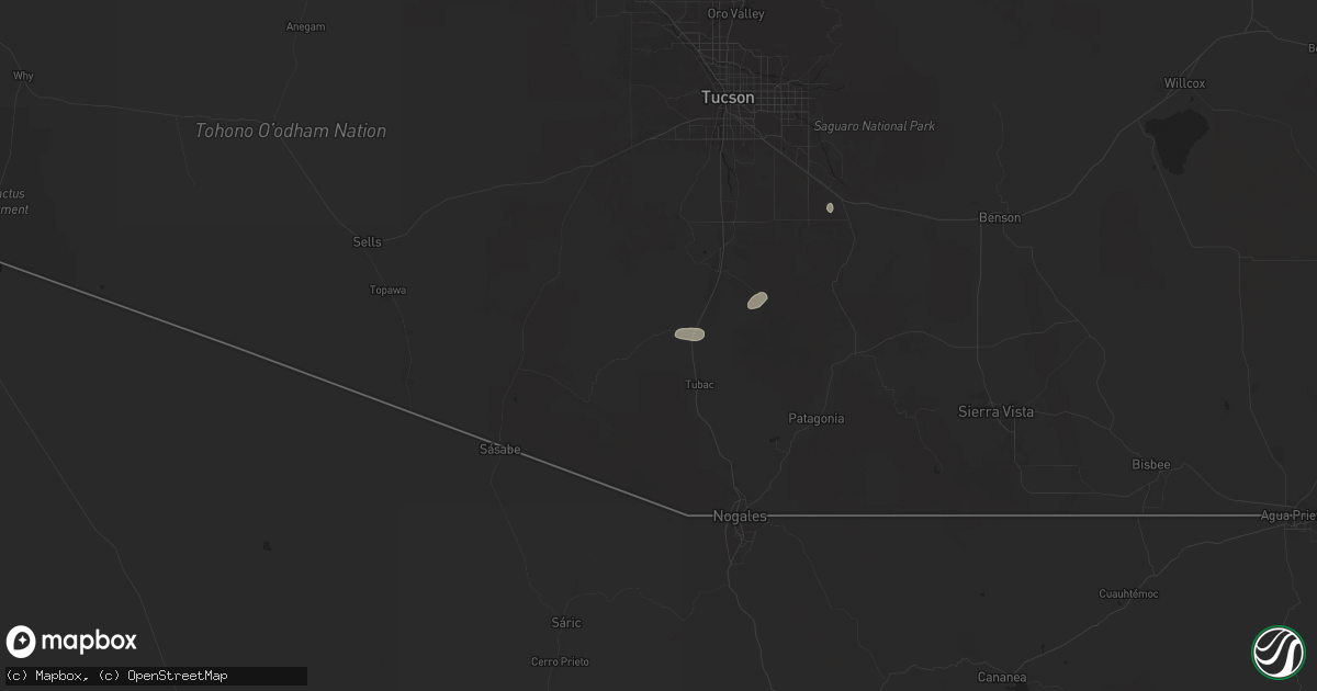 Hail map in Amado, AZ on July 2, 2025