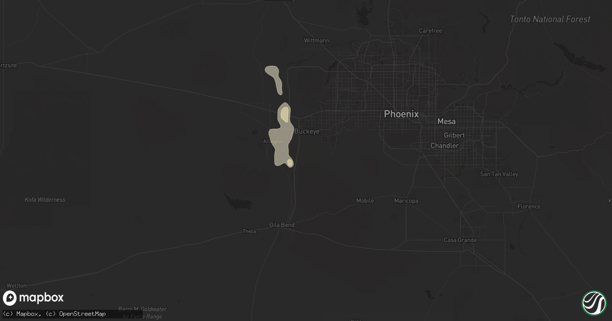 Hail map in Buckeye, AZ on July 2, 2025